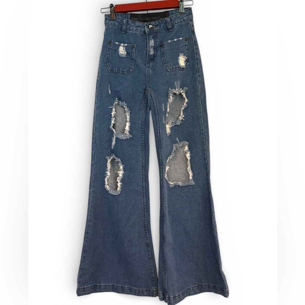 One Teaspoon Mid Rise Super Flare Distressed Jeans NWT